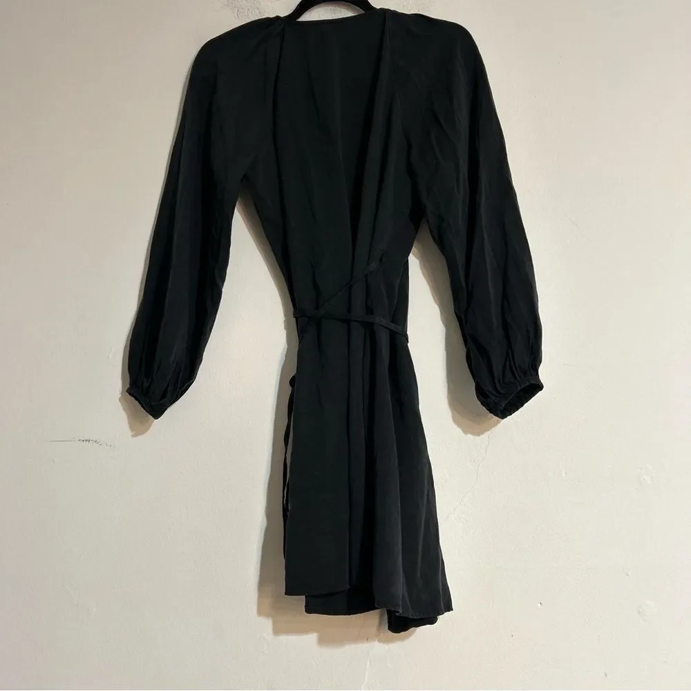 J. Crew Drapey Wrap Puff Sleeve Mini Sheath Dress Black XS Minimalist Capsule